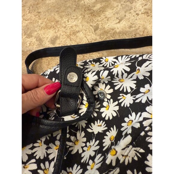 Daisy-Print Canvas & Faux Leather Backpack With Adjustable Straps & Buckle Closu - Picture 9 of 10